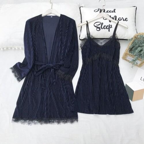 MECHCITIZ autumn winter velvet robe gown set sleepwear pajamas lace sexy lingerie mini dress bathrobe sleep set home clothes
