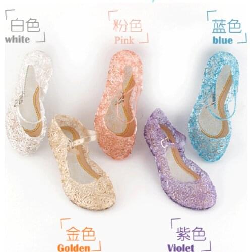 Girls Kids Summer Crystal Sandals Frozen Princess Jelly High-Heeled Shoes Princess Frozen Elsa Cosplay Party Dance Shoes