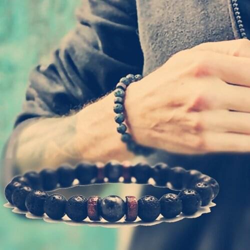 Volcanic Stone Bracelet for Men Lava Wooden 8mm Beads Bracelet Tibetan Buddha Wrist Chain Women Mens Jewelry Gift Bracelets AAA