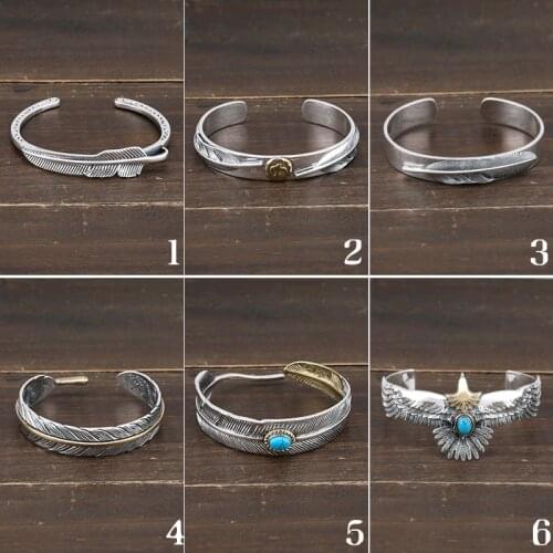 Punk Style Takahashi Goro Handmade S925 Sterling Silver colour Eagle Blue Turquoise Retro Thai Men&Women Open Ended Bangle Gift