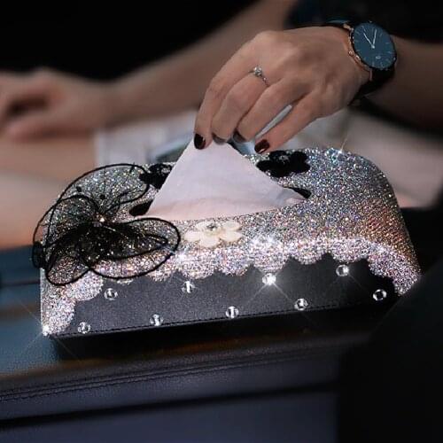 Luxury Crystals Rhinstone Bling Car Tissue Box Case Fashion Home Paper Towel Storage Covers for Women Girl