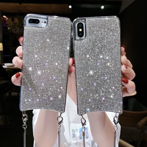 Crossbody phone case For huawei mate 20 30 P40 P30 pro Diamond Shiny back shell Anti-fall cover With long chain Strap