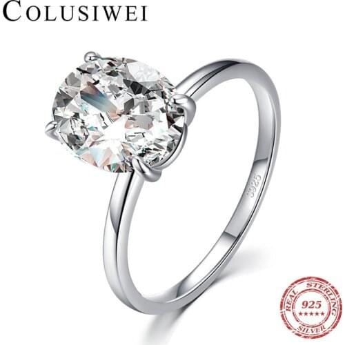 Colusiwei Luxury Real 925 Sterling Silver Oval Princess Cut Zirconia Wedding Ring for Women Engagement Bands Anniversary Jewelry