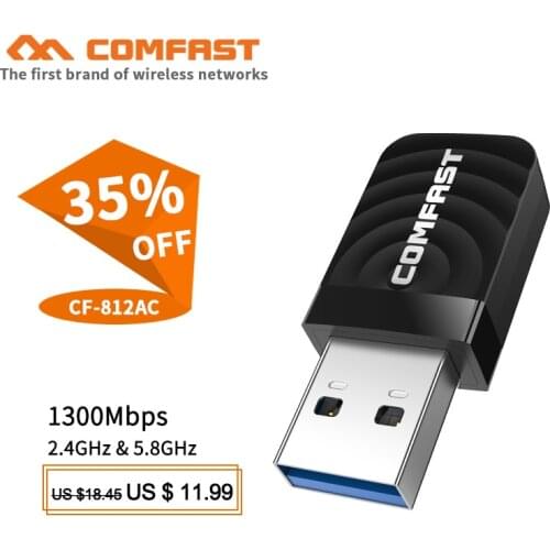 Comfast CF-812AC usb wifi adapter 2.4Ghz/5GHz 1300Mbps USB Wireless Adapter Dual Band WiFi Receiver AC Wi-Fi Dongle Network Card