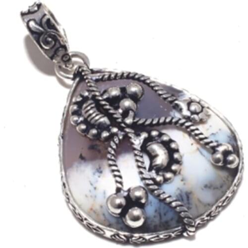 Dendrite Opal Pendant Silver Overlay over Copper , 55 mm , P7321