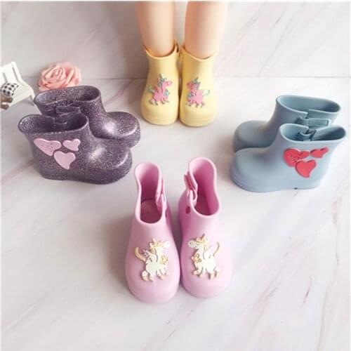 Kids Boots Unicorn Cartoon Baby Girls Rain Boots Children Water Shoes PVC Waterproof Rubber Mini Melissa Jelly Rainboots Winter