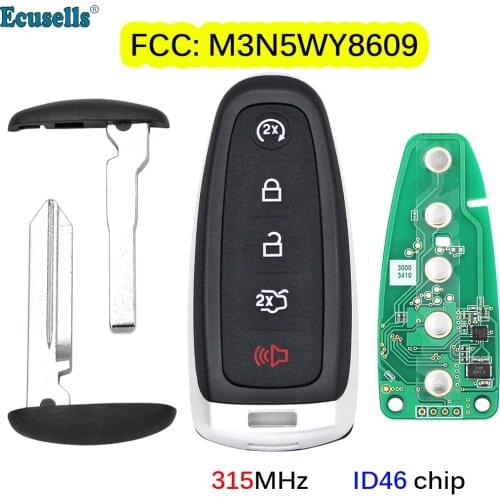 Smart Prox Remote Key Fob 5 Button 315MHz ID46 Chip for Ford Explorer Edge Expedition Flex C-max Taurus FCC:M3N5WY8609 H75/HU101