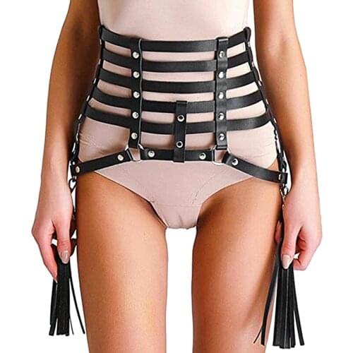 Fetish Leather Tassel Corset Binding Waist Cage Wire Harness Underwear Women Sexy Garter Goth Erotic Lingerie BDSM Club Costumes
