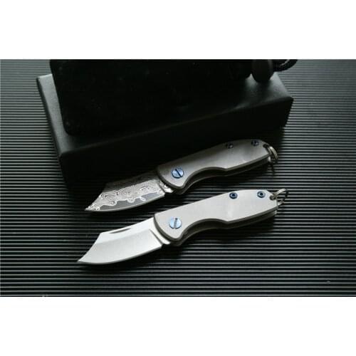 Mini Pocket knife Damascus steel D2 folding blade knife Titanium handle key Tactical knives survival cuting Rescue EDC tools