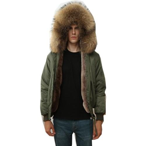 2021 Fashion Coat Winter Jacket Mens Natural Raccoon Fur Collar Hooded Warm Jacket Thick Detachable Streetwear