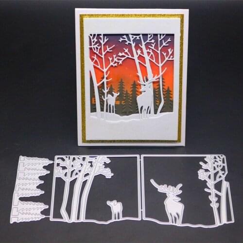 YINISE Metal Cutting Dies For Scrapbooking Stencils DEER FOREST TREE DIY Paper Album Cards Making Embossing Die Cuts Cutter MOLD
