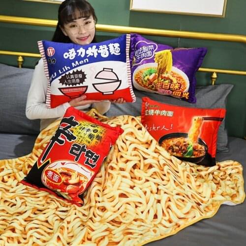 Simulation Instant Noodles Plush Pillow with Blanket Pillows Decor Home Kawaii Blanket Food Pillows for Sleeping Plush Toy Gifts