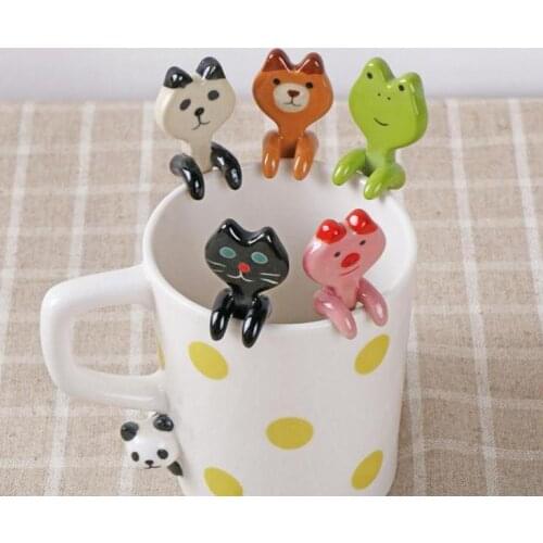Cartoon Animal Hanging Spoon Ceramic Coffee Tea Sauce Spoon Scoop Stirring Panda Bear Frog Cat Spoon Tableware Wholesale