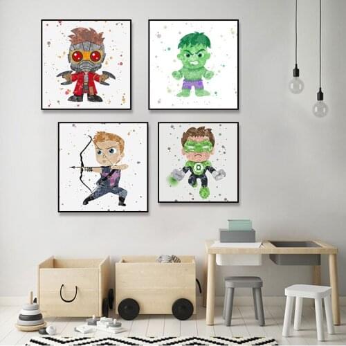 Marvel Avengers Cartoon Canvas Painting Superhero Poster Iron Man Wall Art Kids Room Decoration Pictures Home Decor Gift Cuadros