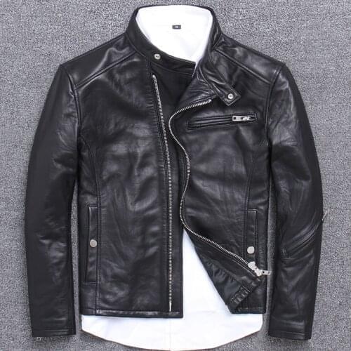 Real Genuine Leather Jacket Men 100% Sheepskin Coat Vintage Short Biker Motorcycle Jacket Men Chaqueta Cuero Hombre U-1808 J3200