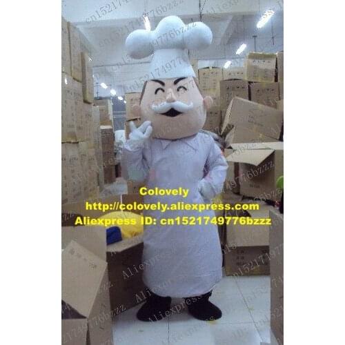 Fancy White Cook Chef Man Adult Mascot Costume Mascotte Baker Kitchener With Big White Chef Hat Happy Face No.555 Free Shipping