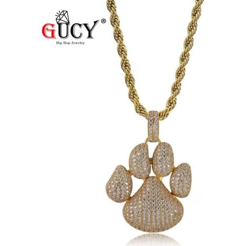 GUCY New Arrival Hip Hop Paw Dog Cat Claw Pendant Necklace Iced Out Micro Pave Cubic Zircon Gold Silver Color Gift For Men Women