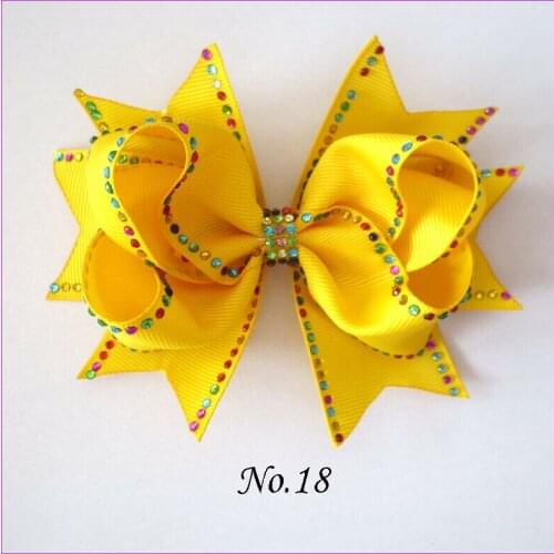 A pair of BLESSING Girl 4.5" Shine Maple Leaf Hair Bow Clip Rhinestone Rainbow