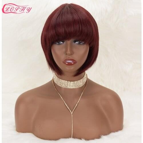 Pixie Cut Bob Human Hair Wig With Bangs Short Bob Human Hair Wigs Full Machine Made Ombre Blonde Burgundy Wigs For Black Women