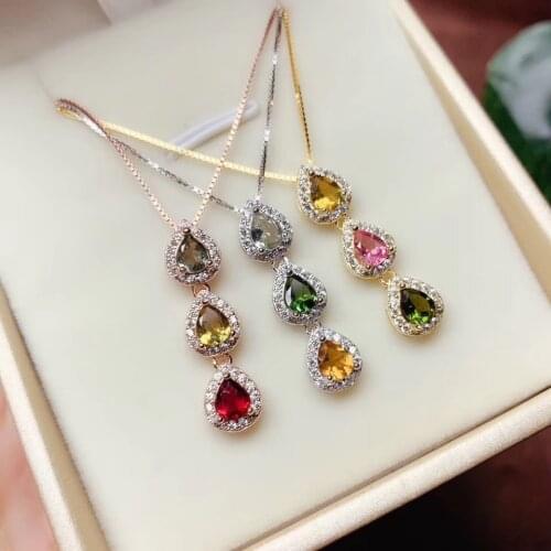 Flashing colorful Tourmaline gem pendant of necklace 925 sterling silver necklace real natural tourmaline gem christmas gift
