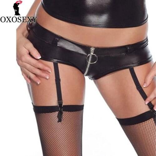 Plus Size xxxl Open Crotch Garter Belt Black Faux Leather Latex Garter Belt Suspender Jarretels Voor Vrouwen Zipper Panties 542