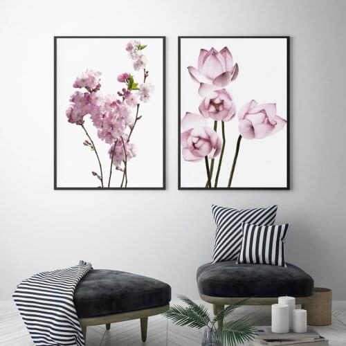Blossom Pear Lotus Nordic Poster Pink Wall Art Canvas Painting Posters And Prints Wall Pictures For Living Room Bedroom Decor