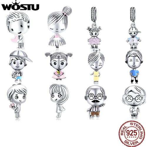 WOSTU New Design 925 Sterling Silver Family Beads Charms Fit Original Bracelet Pendant Fashion DIY Jewelry