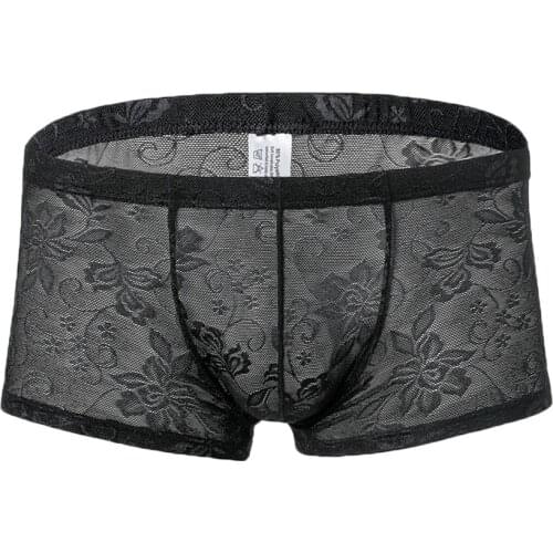 New Men Sexy Thin Boxer Black Men Mesh Transparent See Through Men Male Underpants Cueca Gay Penis Pouch Panties Mens Trunks