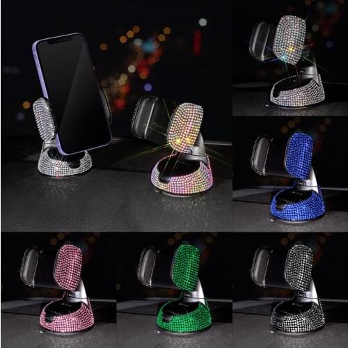 Universal Crystal Car Phone Holder Sucker Rotating Mobile Phone Clip Air Outlet Buckle for Car Mobile Phone Rhinestone Stand