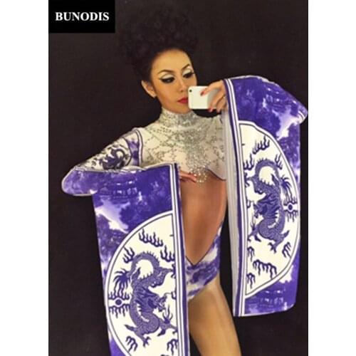 ZD028 Chinese Style Bodysuit Nightclub Party Celebrate Costume Stage Wear Clothing DJ Singers Dancer Bodysuit Bling Women Outfit