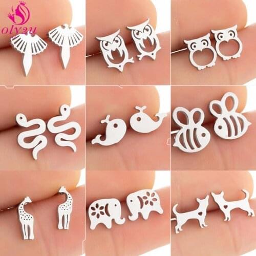 Ladies Stainless Steel Twisted Earrings Shiny Snake Fish Elephant Cat Puppy Stud Earrings Wedding Fashion Jewelry Gift Undefined