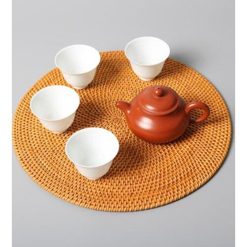 1PC Round Natural Rattan Coasters Bowl Pad Handmade Insulation Placemats Table Padding Cup Mats Kitchen Decoration Accessories