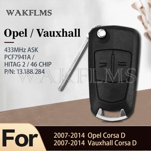 2 button Car Remote Key 433MHz for Opel/Vauxhall Corsa D 2007 2008 2009 2010 2011 2012 2013 2014 PCF7941A 46 Chip P/N 13.188.284