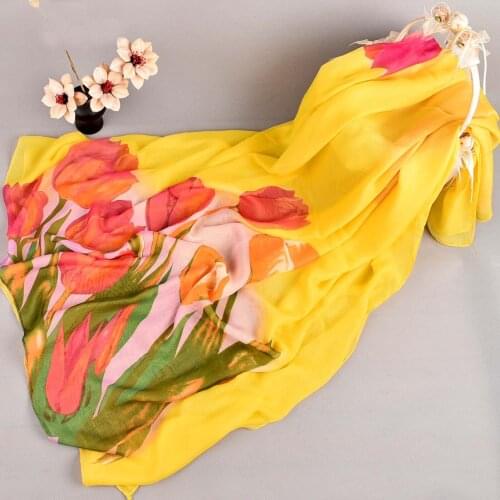 2020 200CM BIG SIZE tulip flower chiffon scarf silk square hijab cool shawl ladies foulard femme Scarves hair bufanda mujer