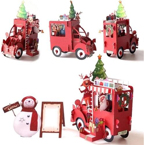 3D Christmas Greeting Card Pop-Up Cards Snowman Santa Claus Car Paper Envelope Postcard Wedding Birthday Invitation Cards Gifts