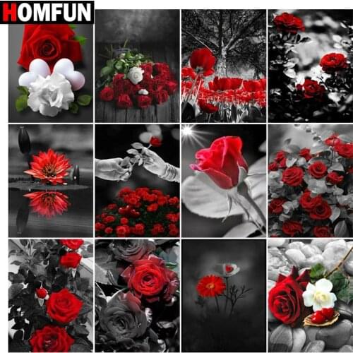 HOMFUN 5D Diamond Painting Full Drill Diamond Embroidery "Rose red black" Picture Of Rhinestone Handmade Home Decor