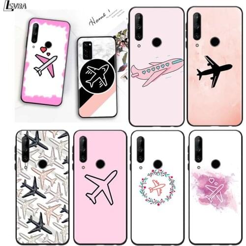 Aircraft Airplane fly travel for Huawei P20 Pro P30 P40 Y5 Y6 Y7 Y9 2019 Nova 7i 5T 5i 5 4e 4 3i 3e 3 Bright Black Phone Case
