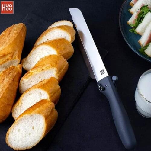 Huohou Stainess Steel Bread Knife 18CM Serrated Blade, Long-lasting Sharpness, Adjustable Slice Thickness For Breakfast Family