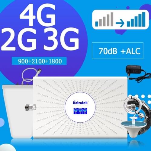Lintratek tri band repeater gsm 2g 3g 4g cellular amplifier GSM 900 LTE 1800 WCDMA 2100 Signal booster Mobile Cell phone Booster