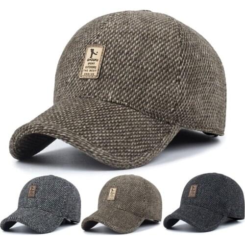 Men Winter Cotton Hat Male Cap Warm Earmuff Woolen Felt Snapback Hat Fashion Outdoor Sports Baseball Caps