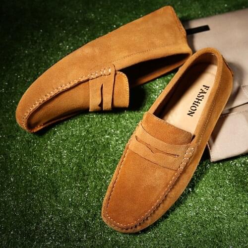 Brand High Quality Soft Flat Shoes Male Casual Driving Shoes Slip on Lazy Men Flats Moccasins Loafers Suede Shoes Men Size 38~49