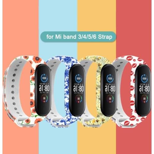 Painted Printing For Xiaomi Mi Band 3 4 5 6 watch band Wristband Replacement For Xiaomi Mi band 3 Smart watch Silicone Bracelet