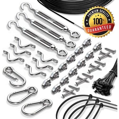 String Light Hanging Kit With Zip Ties For Outdoor Patio Globes DIY Suspension Cable System Black Vinyl Coated Guide Wire Rope