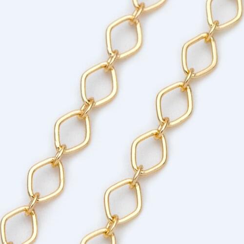 Gold Plated Brass Rhombus Chains, 3.8x5/3.4x4.7m, 18K Gold Plated Brass Chains For DIY Jewelry Findings Making Material (LK-378)