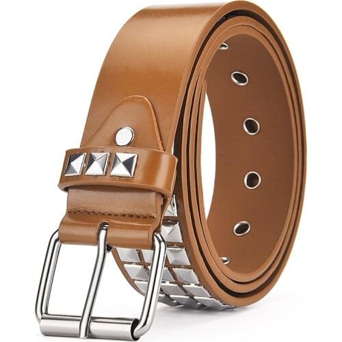 High Quality Jeans Belts Fashion Rivet Silver Diamond Female Womens Belt Metal Pyramid Unisex Cool Belt 110cm