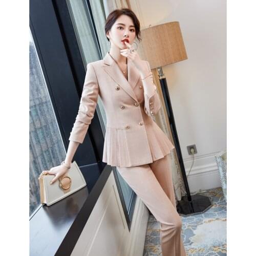 Ladies Office Work Wear Business Suits with Pants and Jackets Coat 2020 Autumn Winter Long Sleeve Career Interview Blazers Set