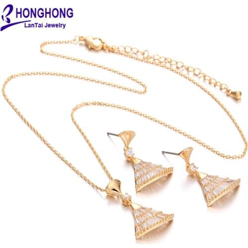Womens fan-shaped Earring Necklace two piece suit temperament fashion 3A zircon 2pcs set fashion jewelry
