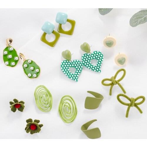 AENSOA Bohemian Green Color Geometric Resin Acrylic Drop Earrings For Women Round Square Statement Earrings Fashion Jewelry