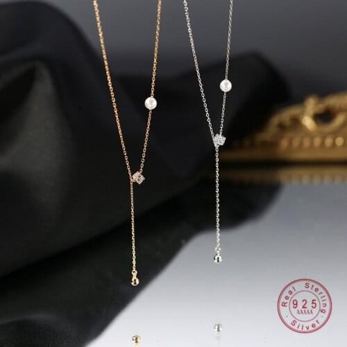 HI MAN 925 Sterling Silver Korean Pearl Zircon Small Round Bead Pendant Necklace Women Creative Daily Jewelry