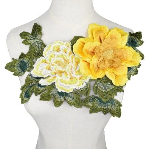 1pcs big rose flower Sew on patches for clothing Embroidered garment applique embroidery patch clothes cheongsam DIY Accessory